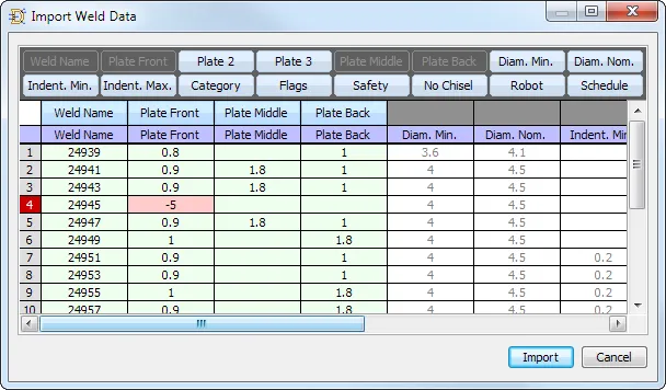 Importing weld data