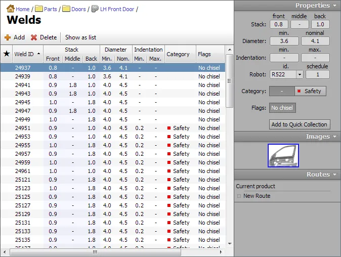 Weld information view