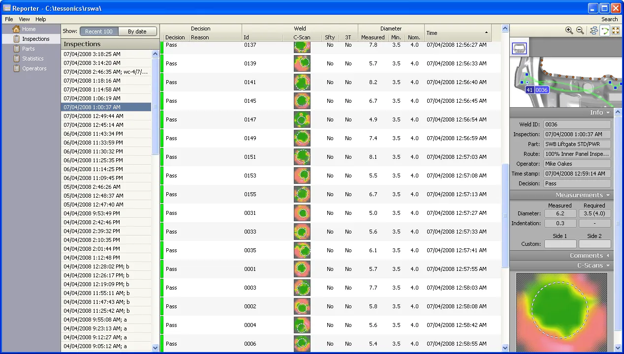 Inspection report view