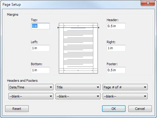 Page Setup dialog