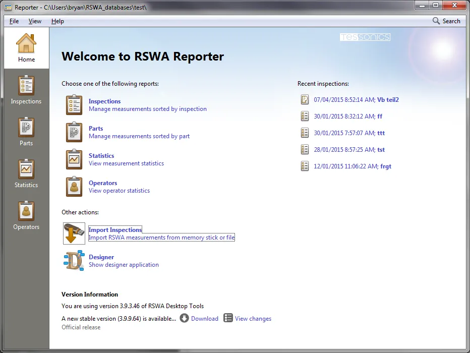 Home page view of the Reporter application