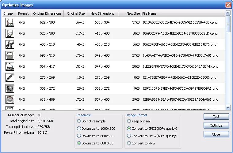 Image optimization window