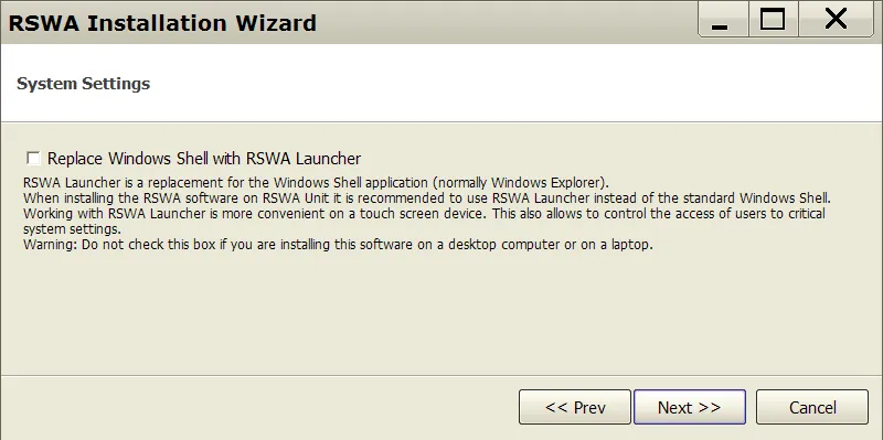 Replacing Windows Shell with RSWA Launcher