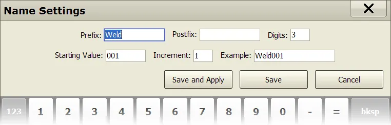 Figure 19. Weld name Auto-Generator window