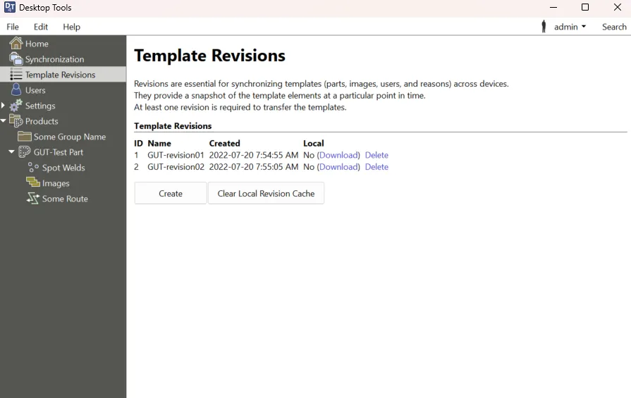 Template Revisions Page