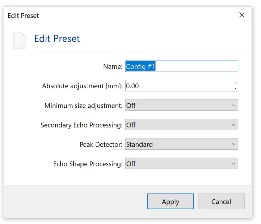 Sample Config #1 Preset Data